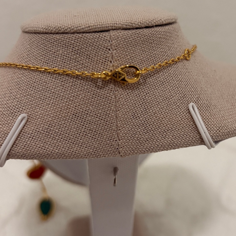 18K Gold Multi-Charm Necklace Clover, Heart, Butterfly & Leaf   (item #181) - Picture 5 of 7